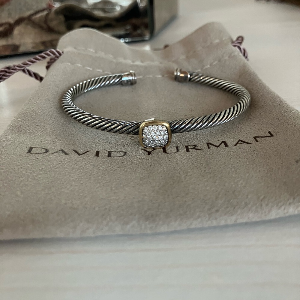 David Yurman Silver/ Gold Cable Bracelet with Diamond
